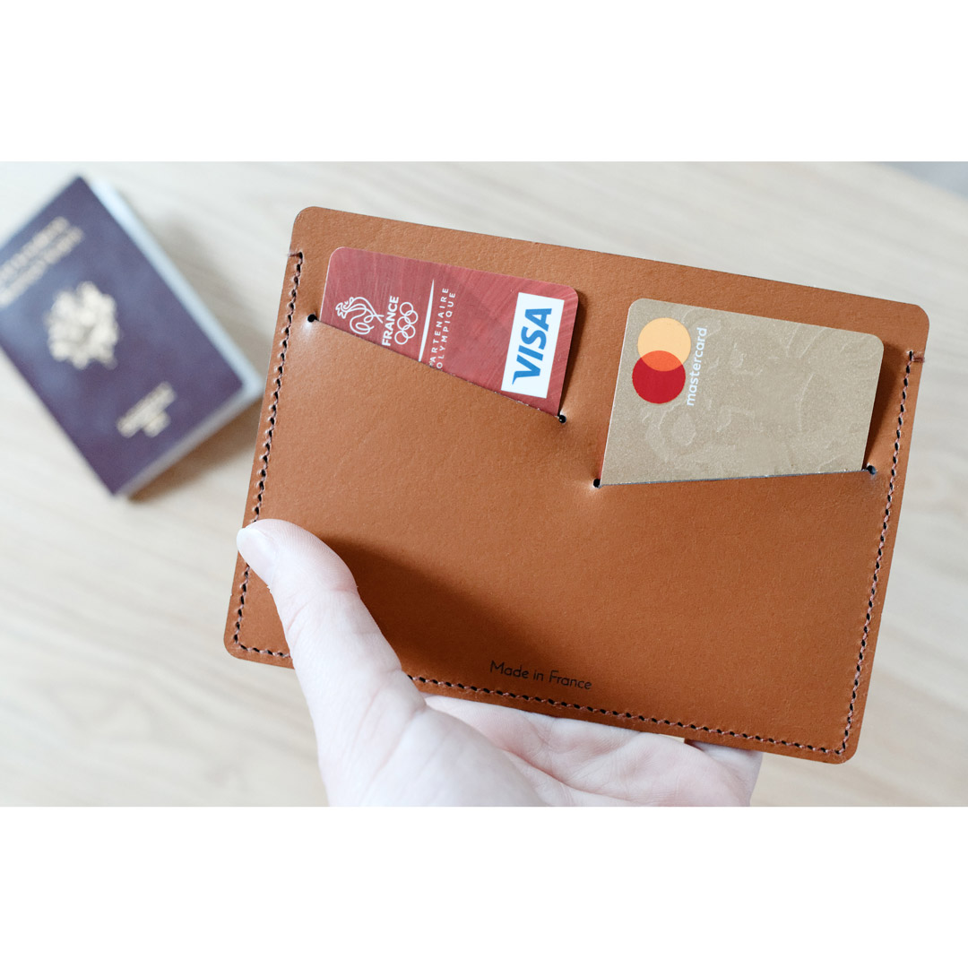 Porte carte identité et permis de conduire en petit format compact, fin et  plat en cuir /